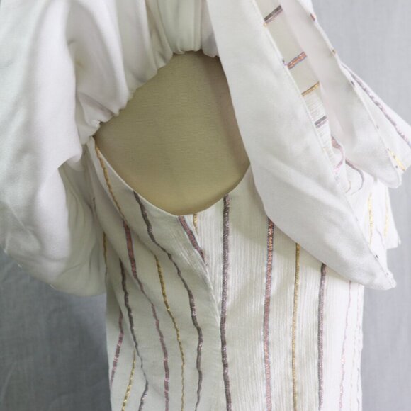 Charles Henry Off Shoulder Dress M White & Metallic Stripe Ruffle Popover Summer - Picture 7 of 16